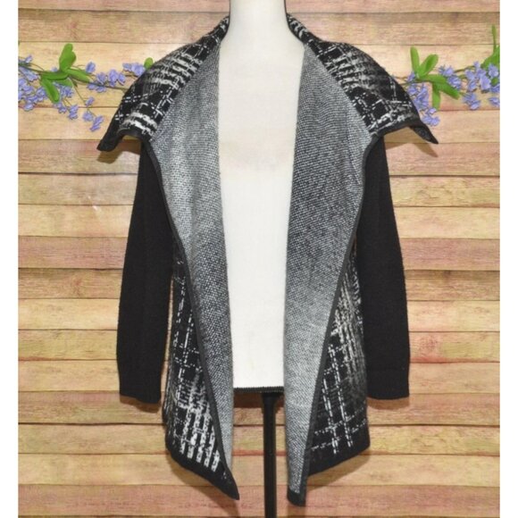 AVA Ladies Black Open Front Heavy Knit Mohair Blend Cardigan Sweater Size M Warm - Picture 2 of 11